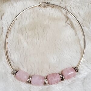 Rare Silpada 925 Sterling Silver Rose Quartz Collar Toggle Necklace